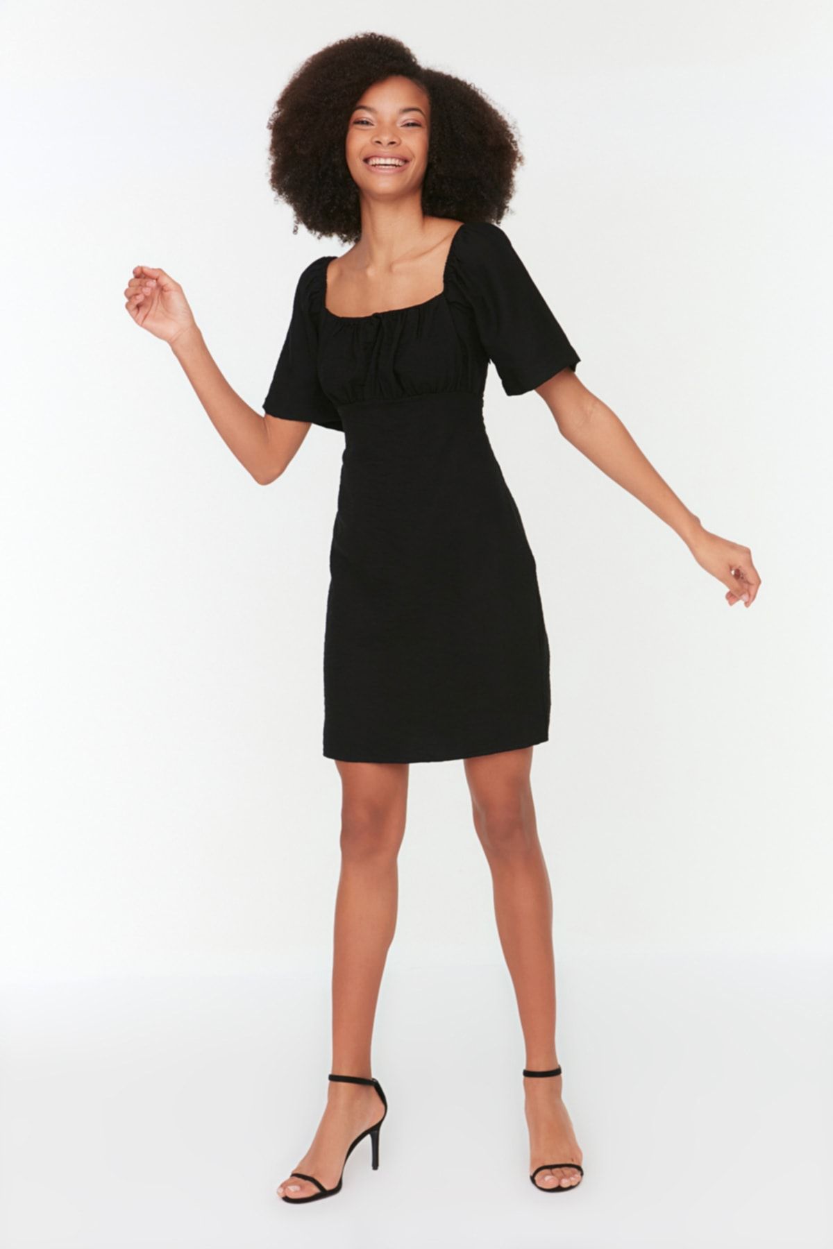 A-Line Back Gimped Mini Woven Dress