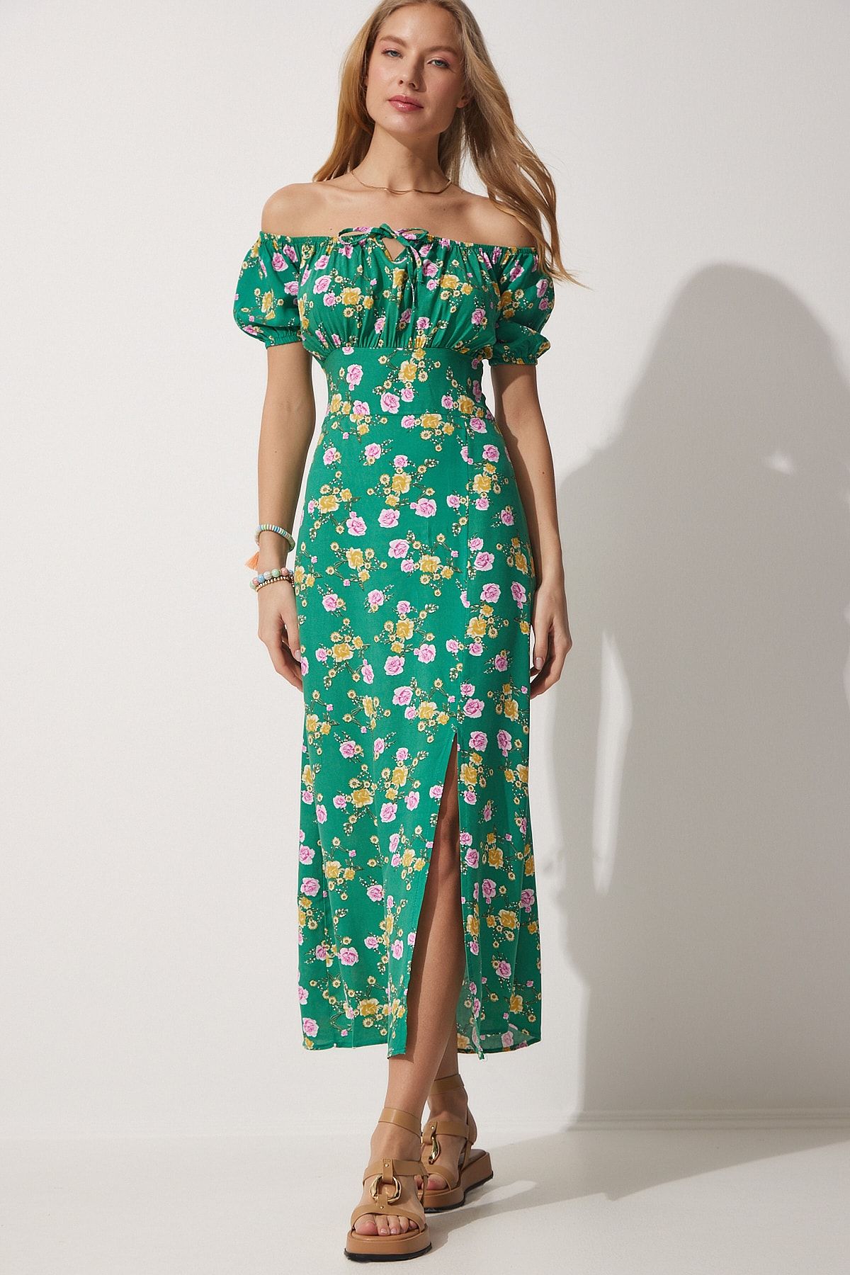 Women's Floral Gathered Collar Long Dress