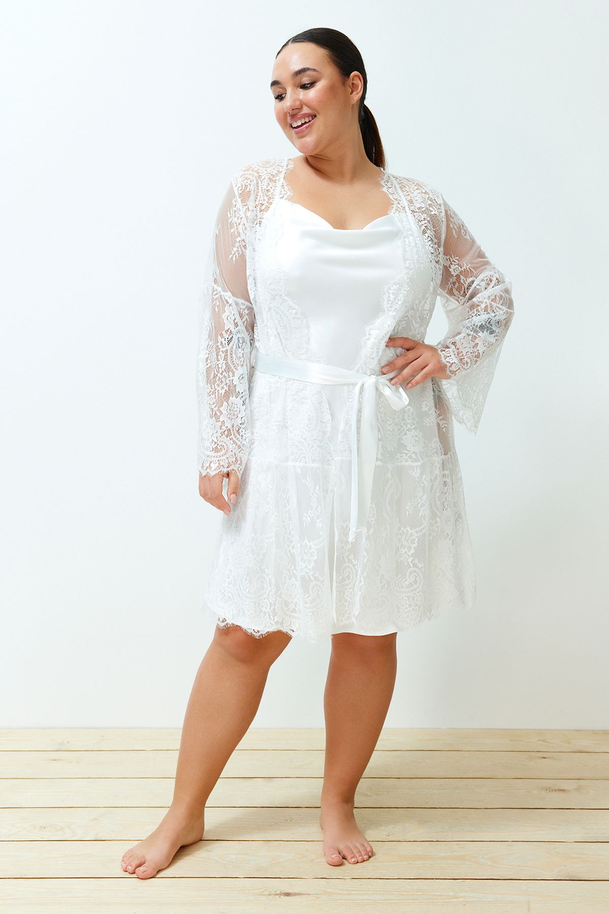 Belted Lace Bridal Dressing Gown