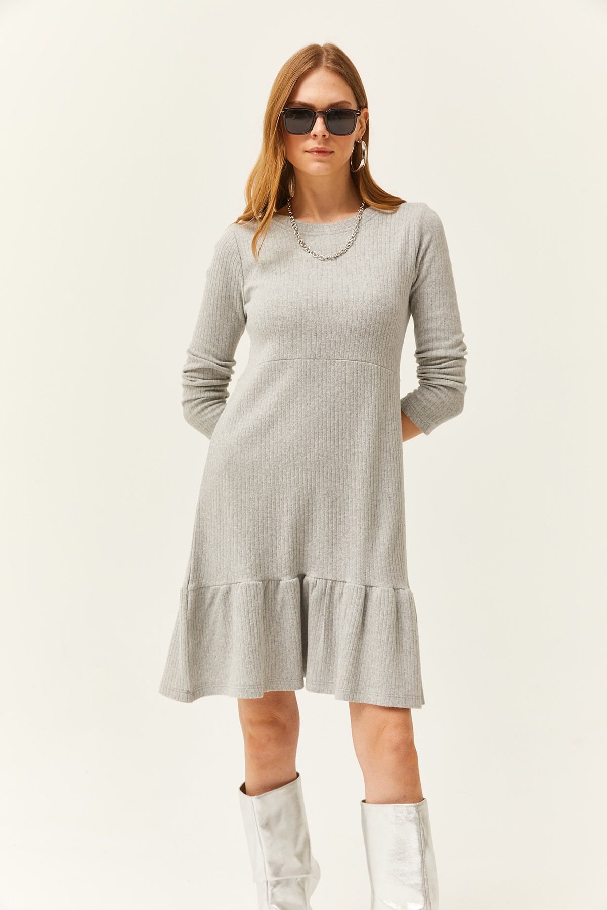 Women s Gray Crew Neck Rose Gold Dress Everything5Pounds