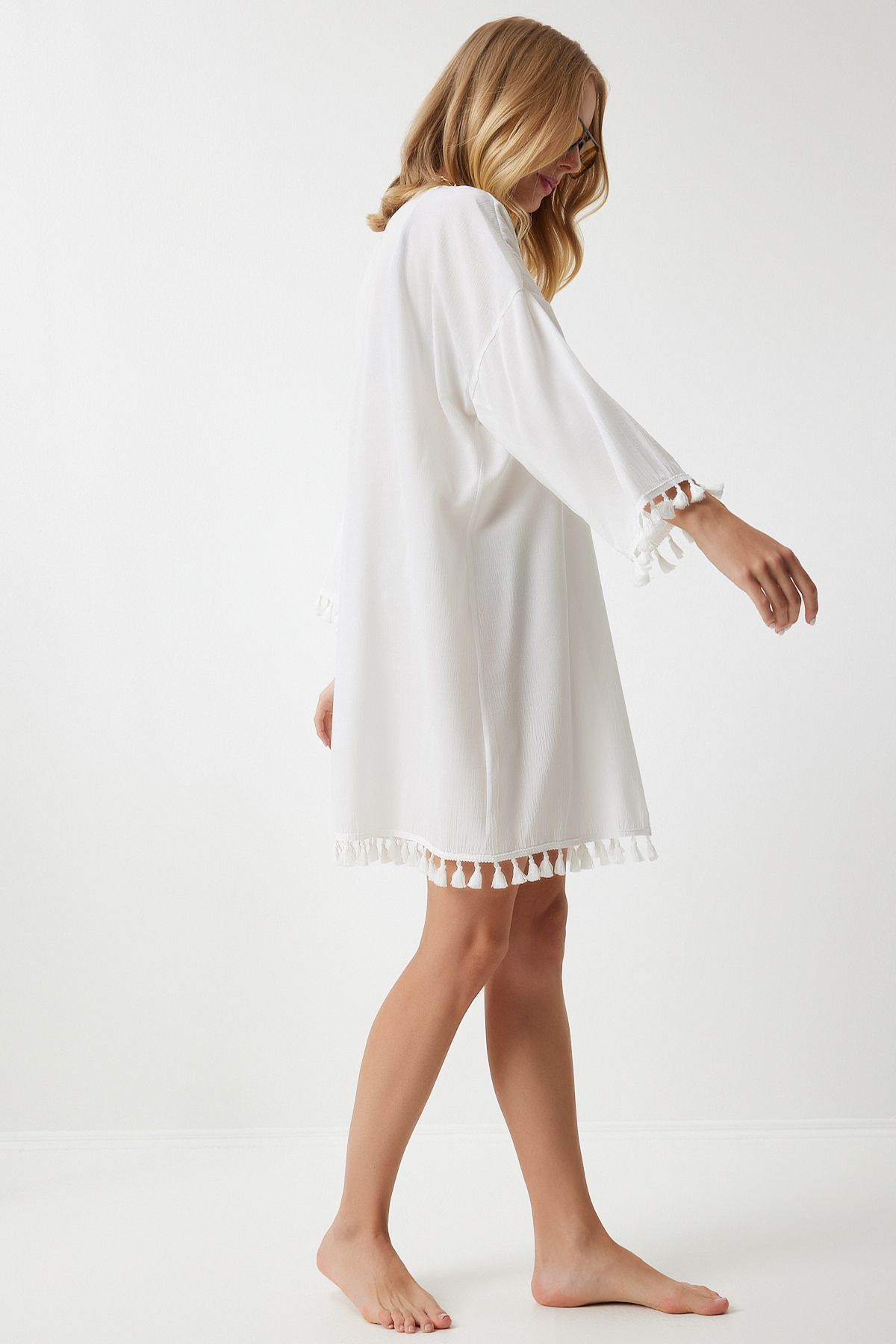 Women's Fringed Viscose Kimono