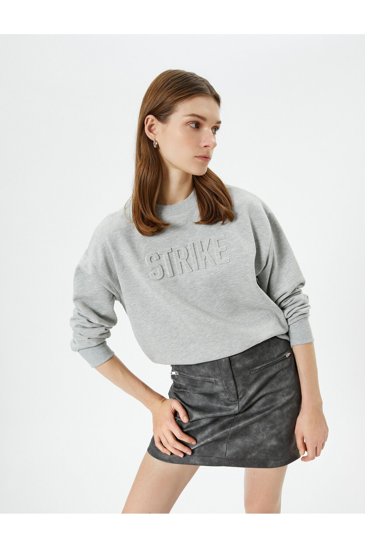 Crew Neck Sweatshirt Motto Printed Regular Fit