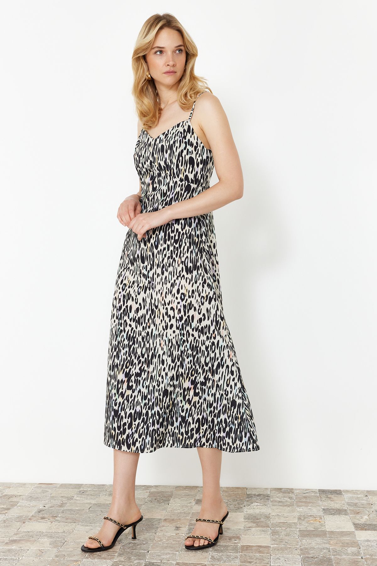 Floral A-line Strap Midi Woven Dress