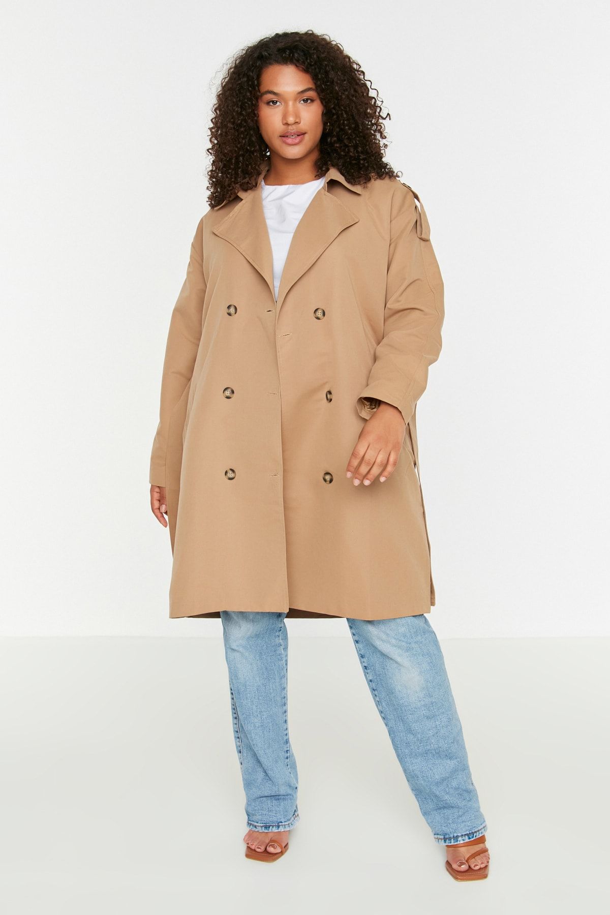 Shoulders Epaulette Detailed Jacket Collar Belted Wide Fit Seasonal Trench Coat