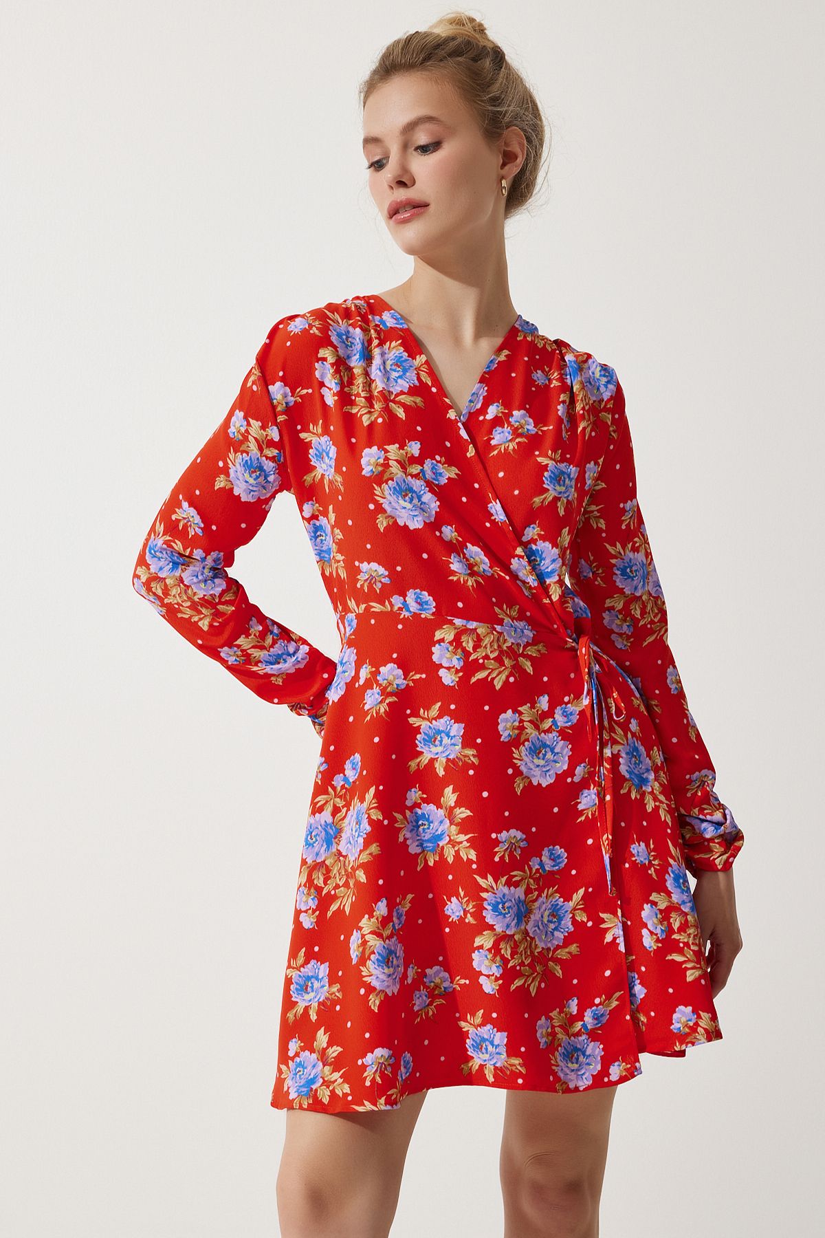 Women's Floral Mini Wraped Chiffon Dress