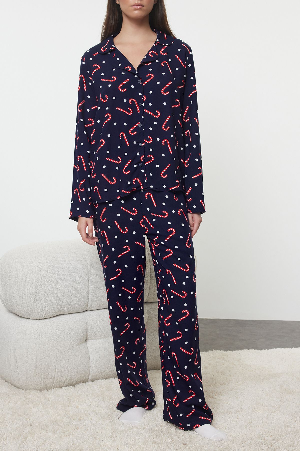 Polka Dot New Year Themed Viscose Woven Pajama Set Everything5Pounds