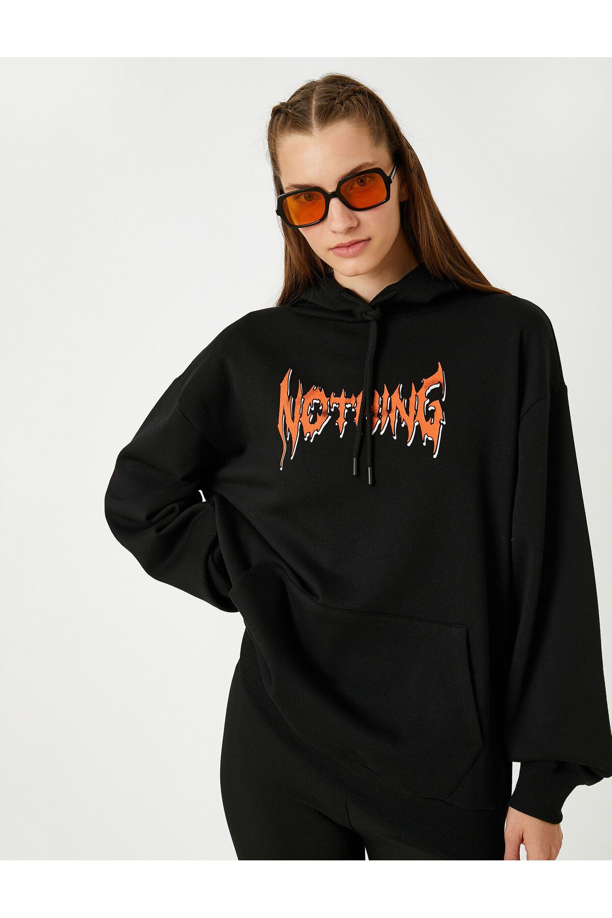 Oversize Hooded Printed Sweatshirt Fleece Inner