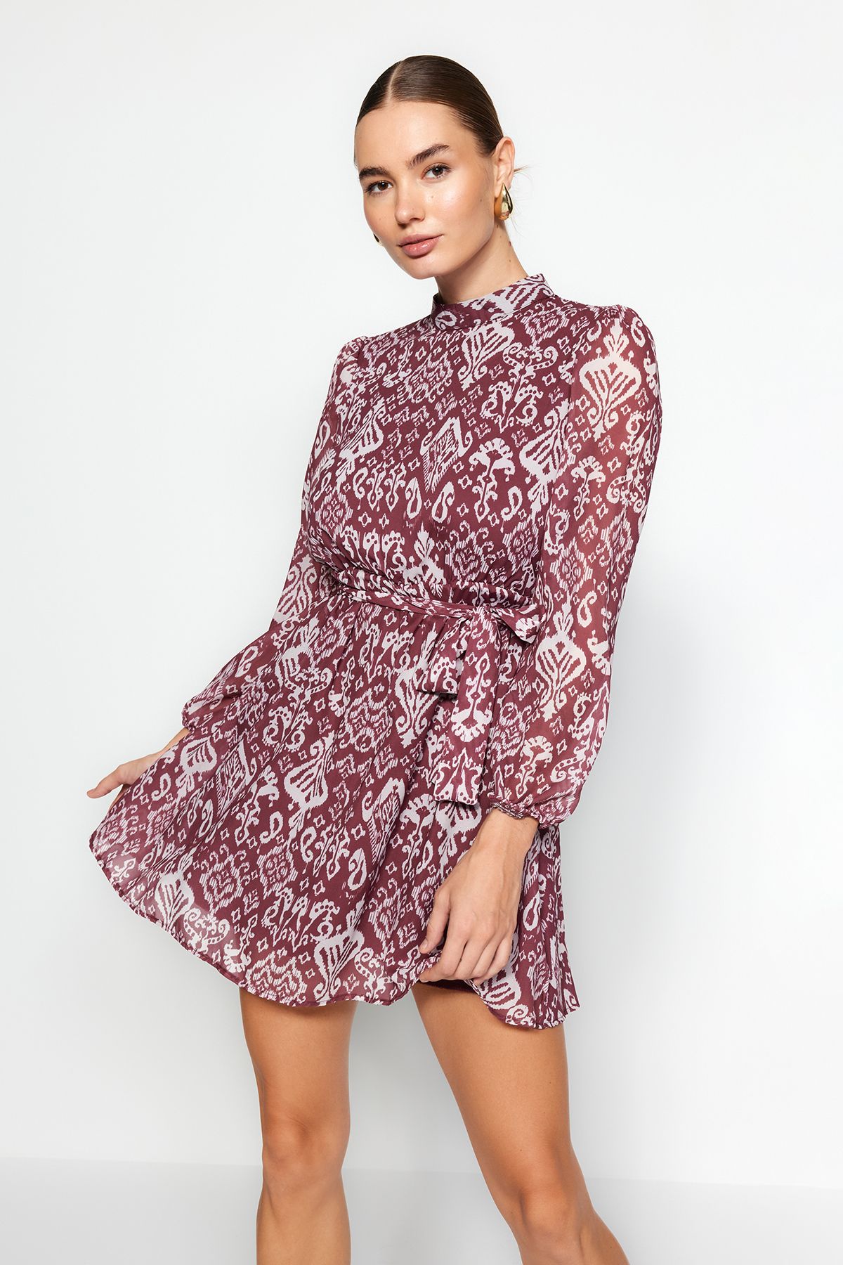 Long sleeve chiffon mini dress best sale