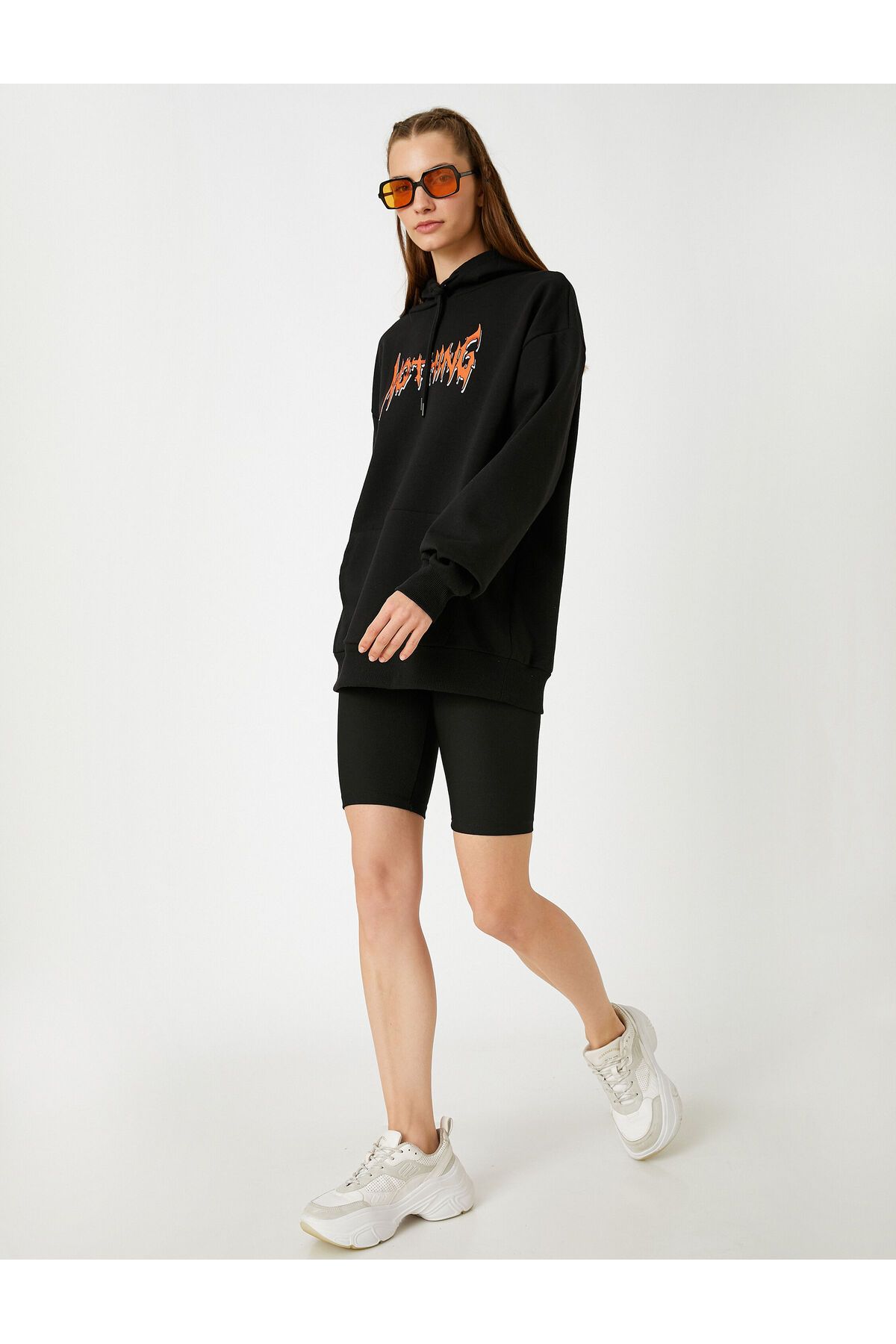 Oversize Hooded Printed Sweatshirt Fleece Inner