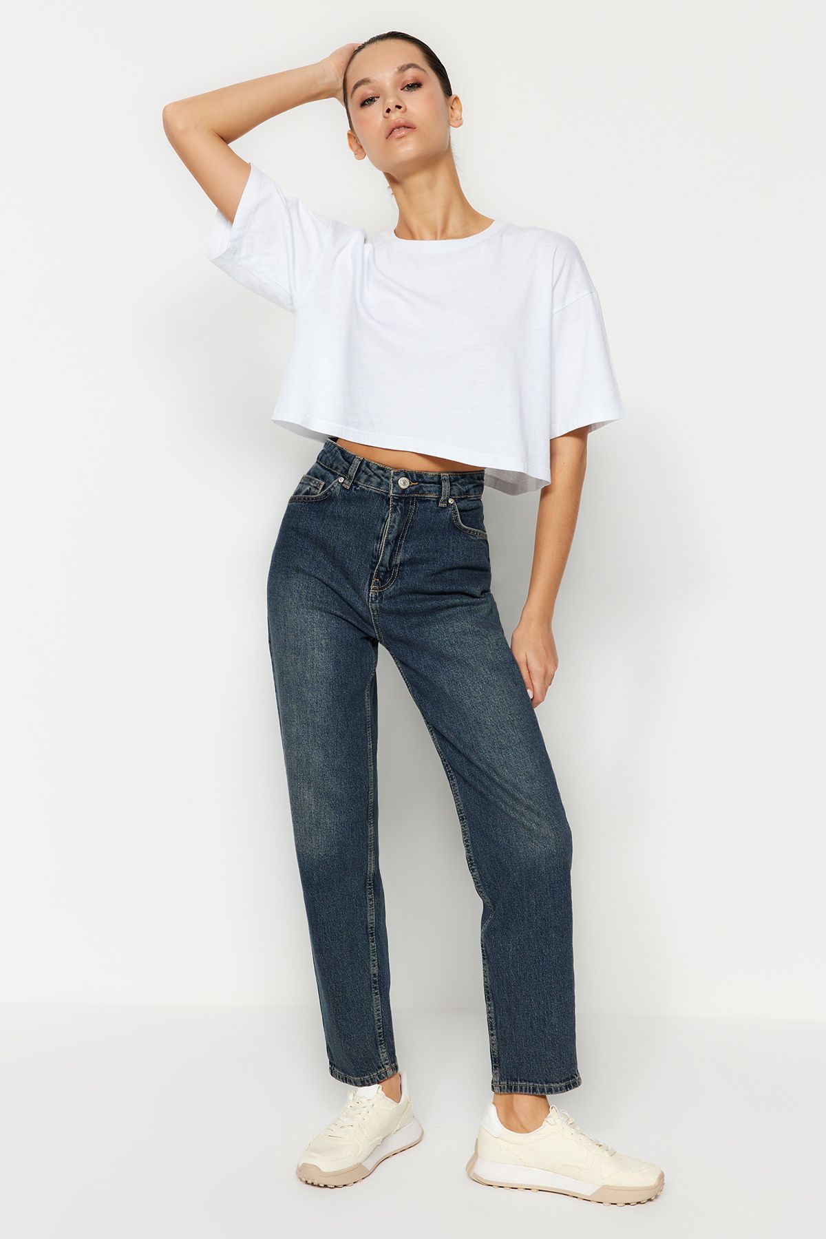 Vintage Effect High Waist Jeans Everything5Pounds