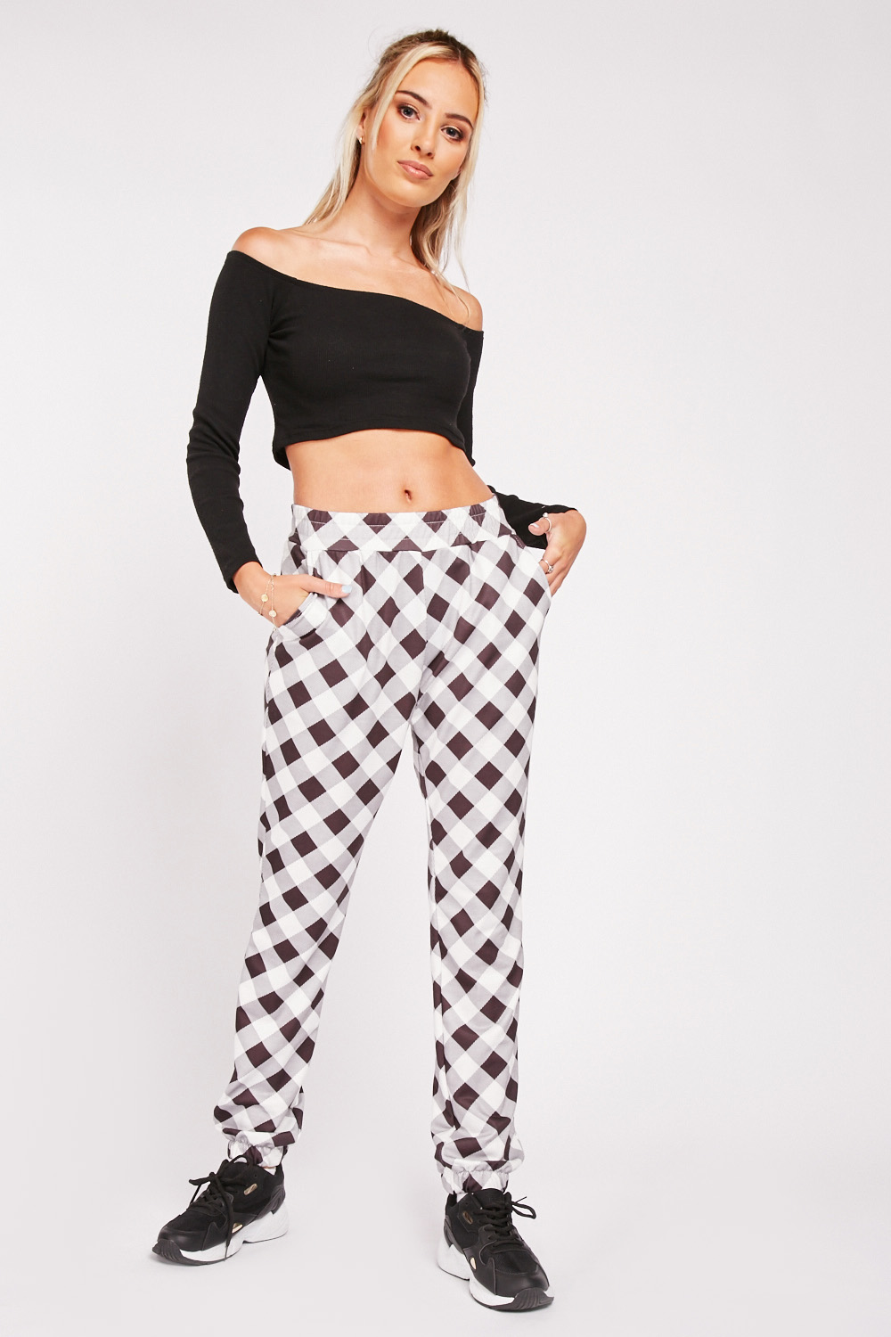 Checkered Elasticated Ankle Cuff Joggers Everything5Pounds