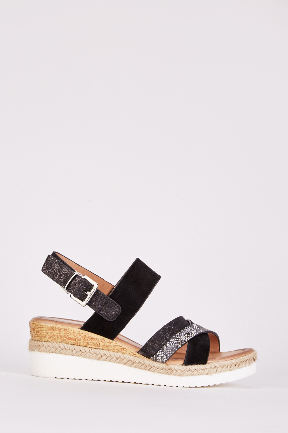 Contrasted Cross Strap Wedge Sandals