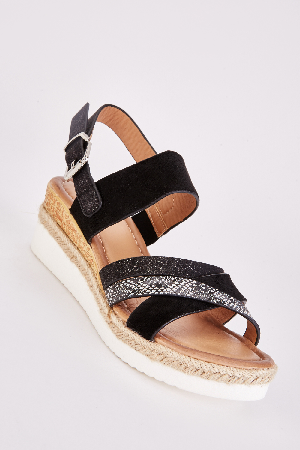 Contrasted Cross Strap Wedge Sandals