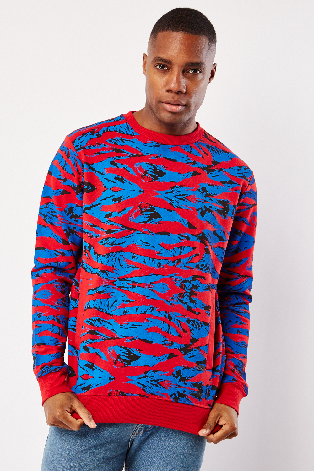 Red and blue sleeve sweatshirt sale