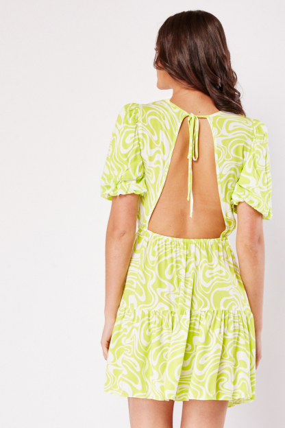 Cut out Back Printed Smock Dress