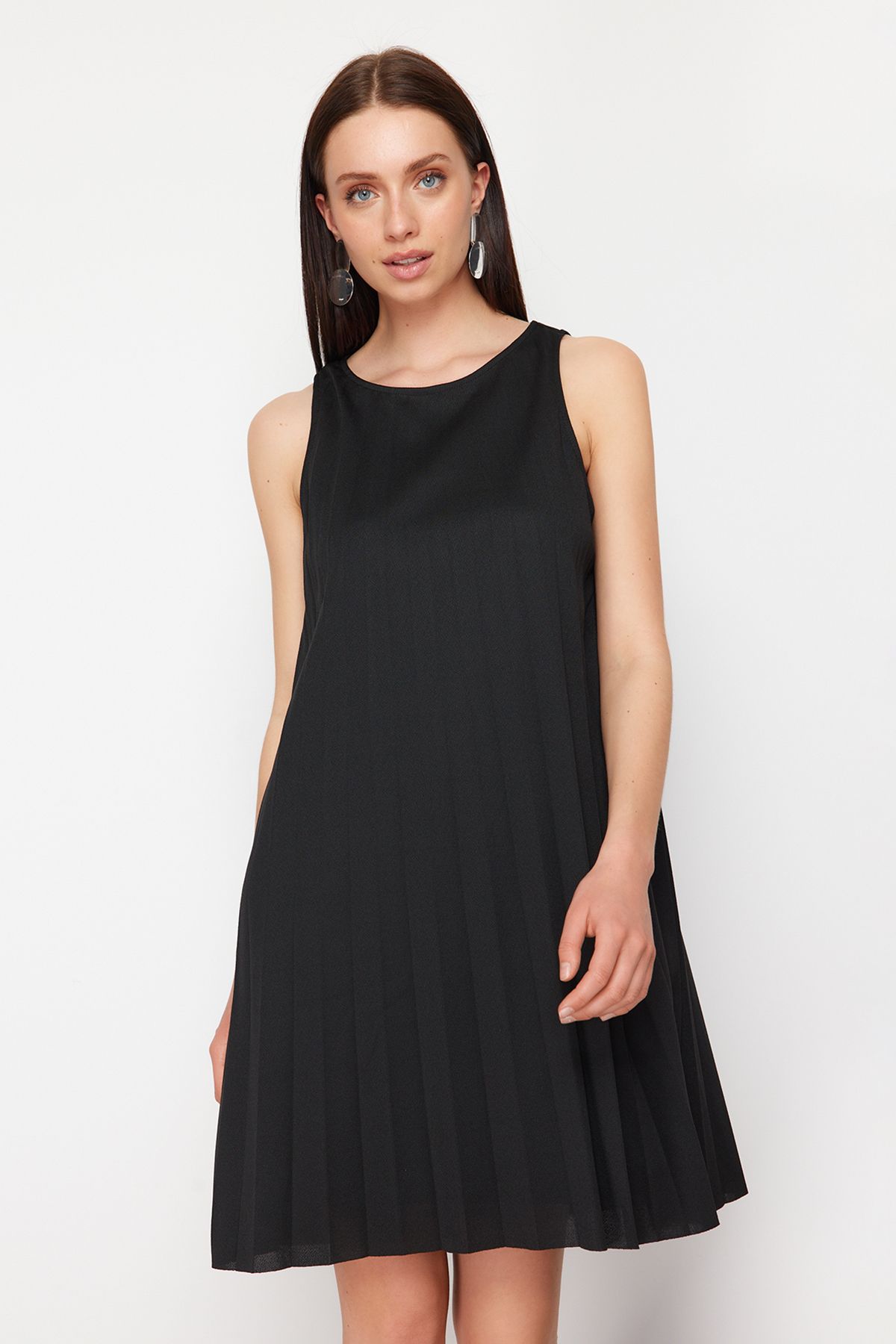 Pleated A-Line/A-Line Form Lined Flexible  Mini Dress