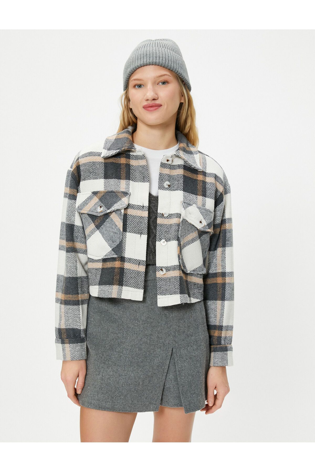 Buy Plaid Textured Jacket Long