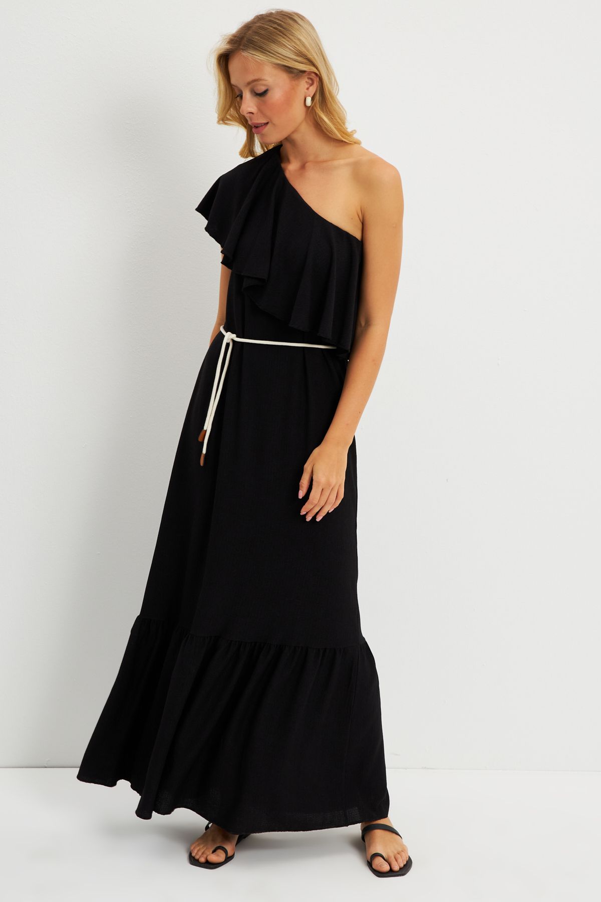 Women's Ruffled One-Shoulder Midi Dress