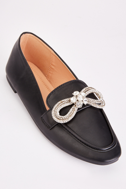 Encrusted Bow Penny Loafers