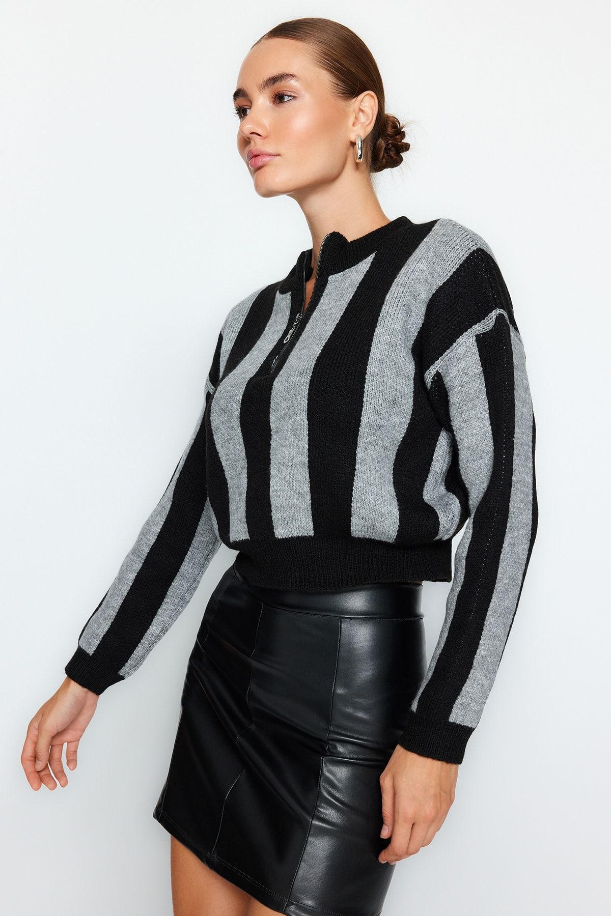 Striped Zip Crop Sweater Everything5Pounds