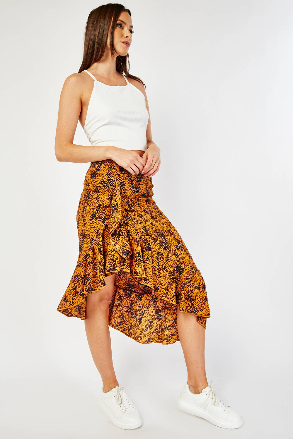 Flared Printed Midi Skirt