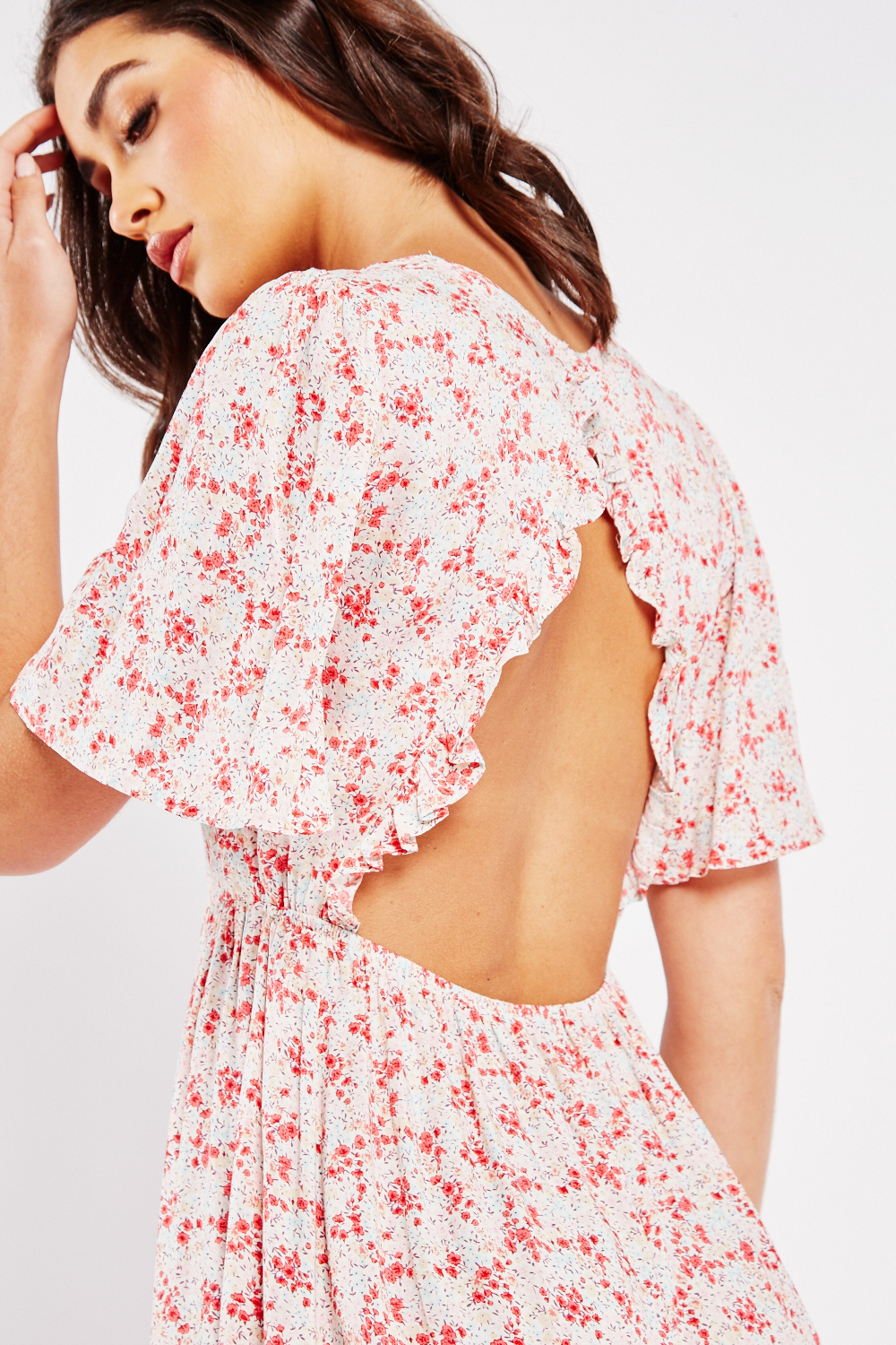 Frilly Open Back Printed Dress