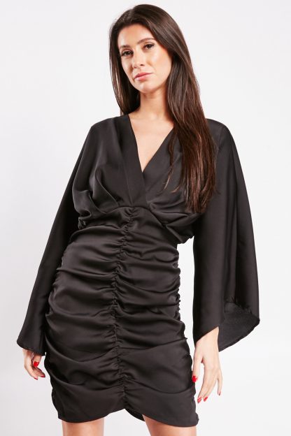 Kimono Sleeve Ruched Bodycon Dress