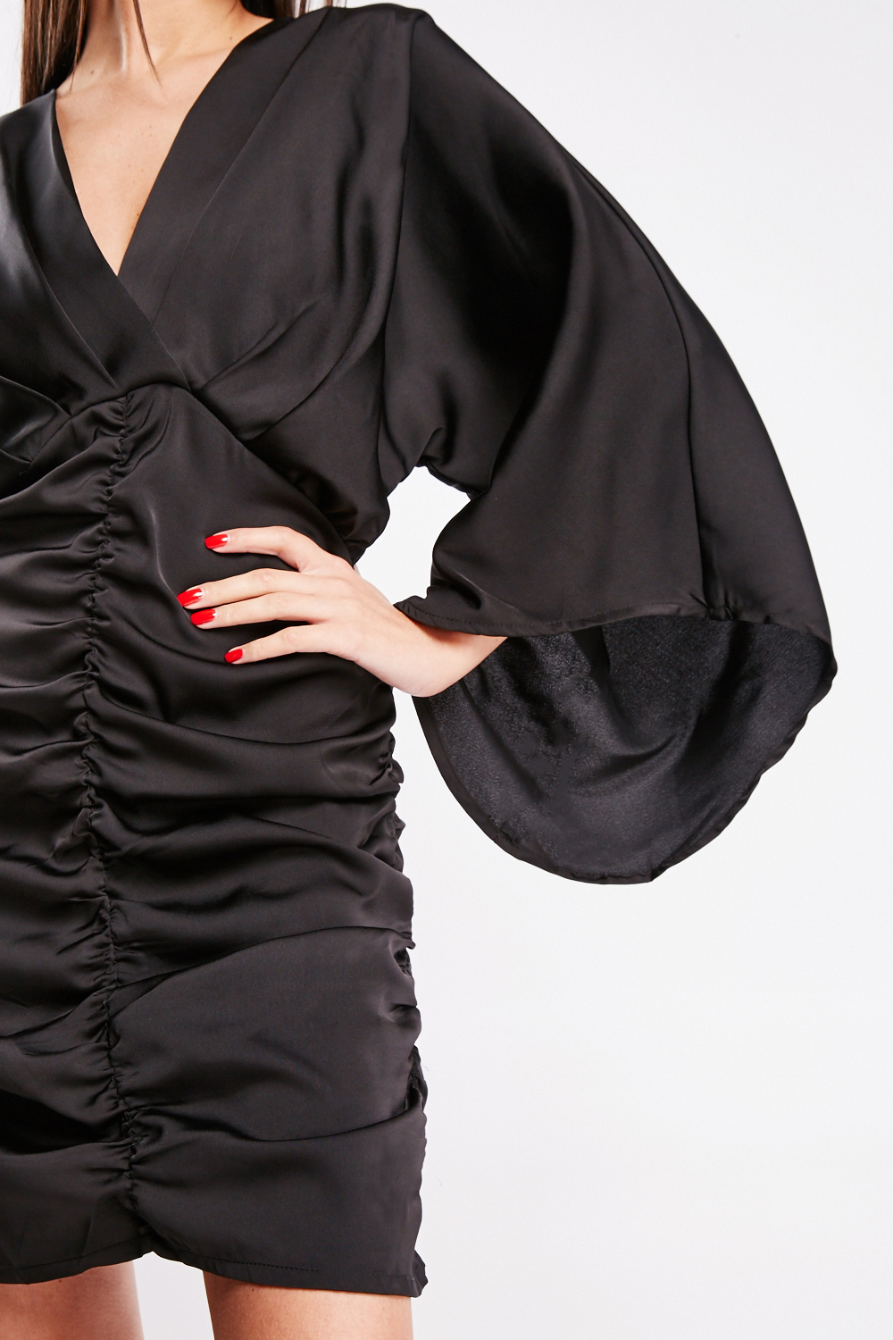 Kimono Sleeve Ruched Bodycon Dress