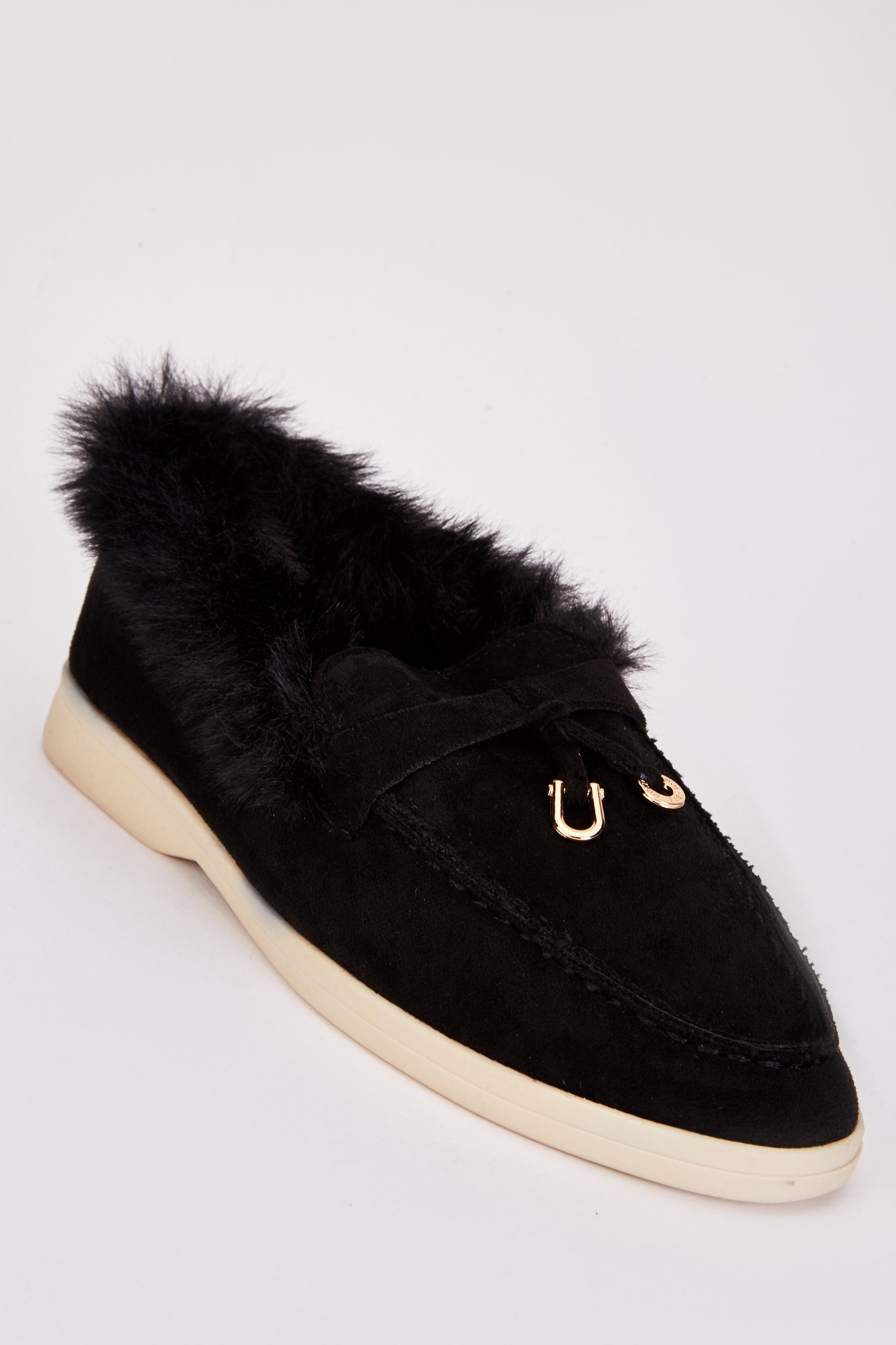 Black fur loafers fashion