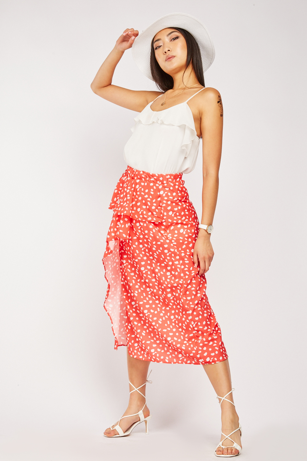 Polka Dot Ruffle Midi Skirt Everything5Pounds