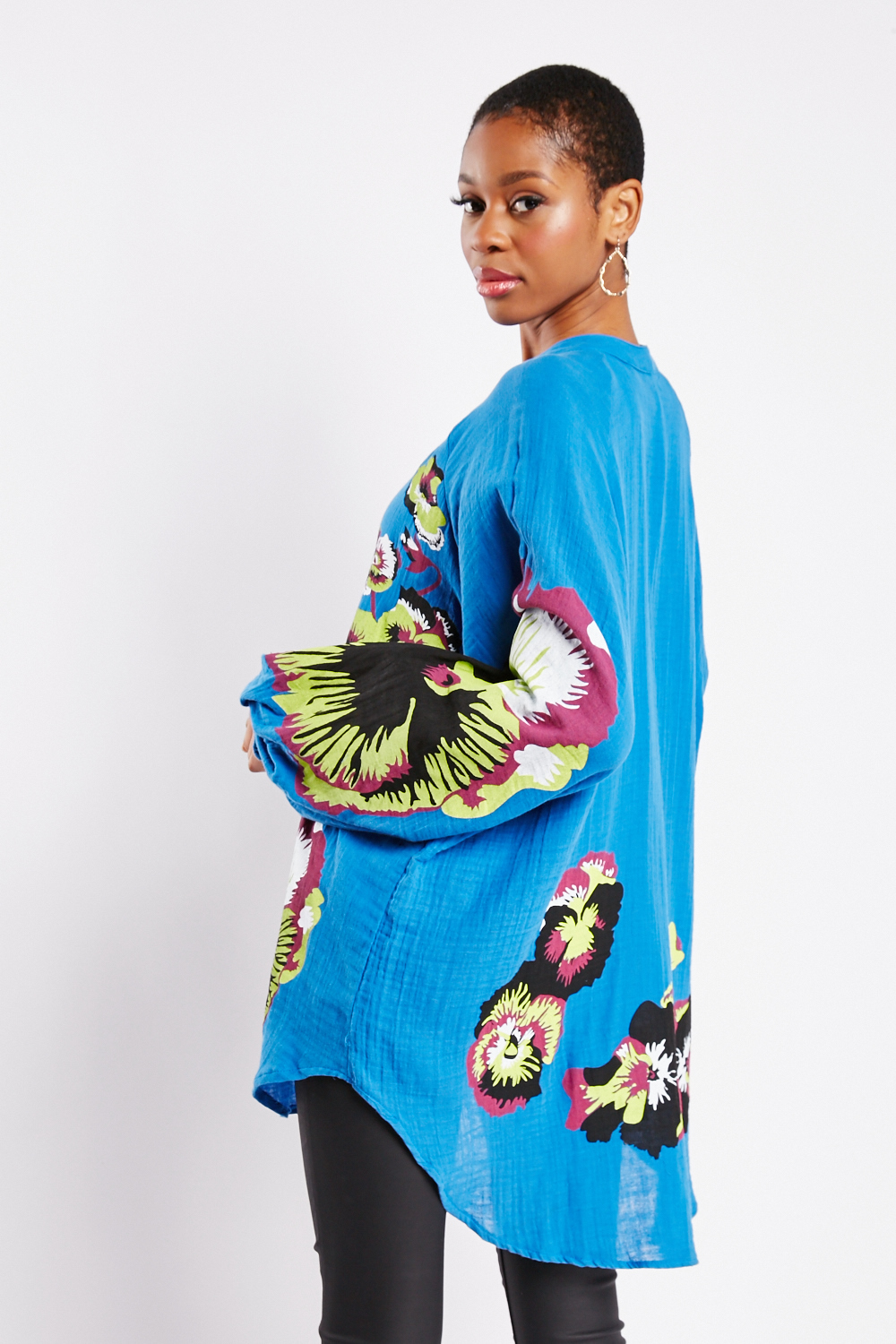 Printed Tassel Neckline Kimono