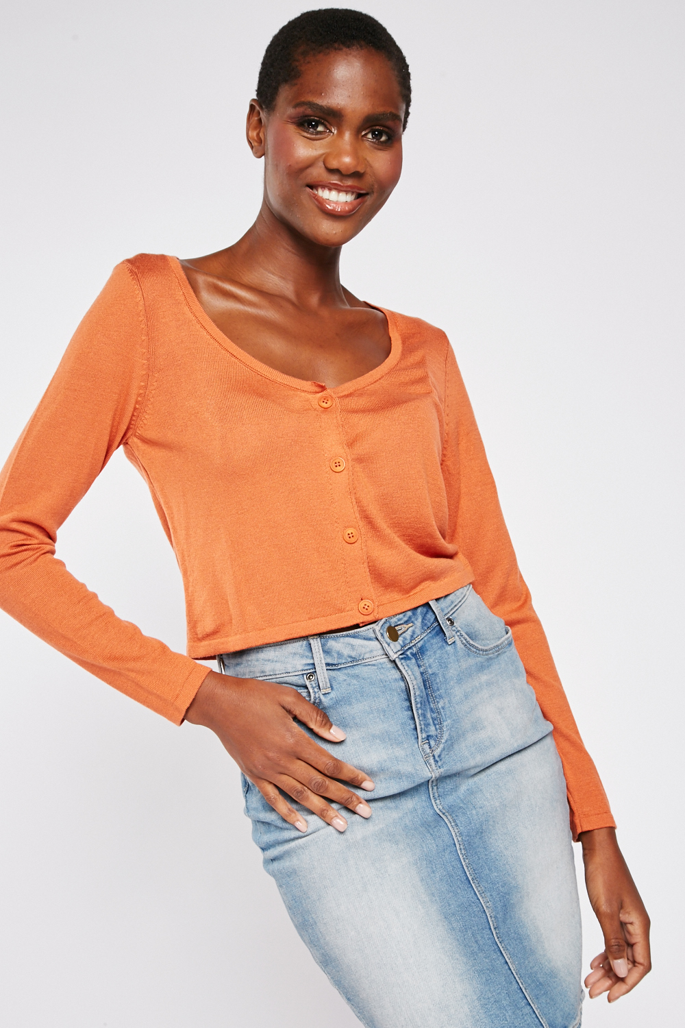 Round neck cropped cardigan sale