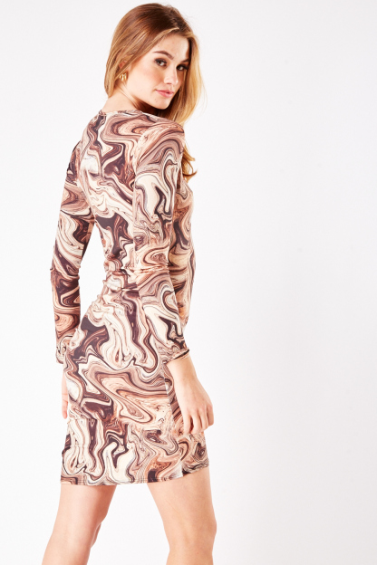 Ruched Side Marble Print Dress