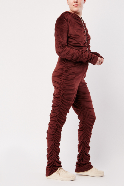Ruched Velveteen Hoodie And Joggers Set