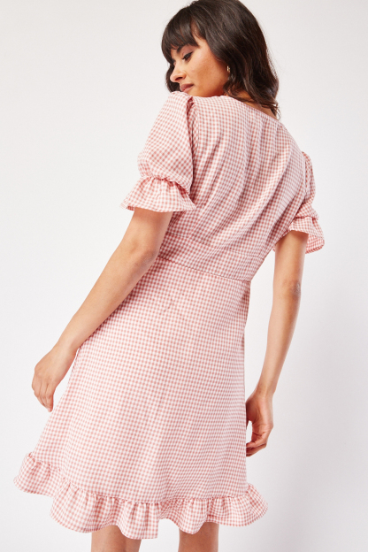 Short Sleeve Gingham Print Tea Dress