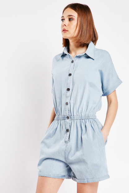 Short Sleeve Light Denim Playsuit Everything5Pounds