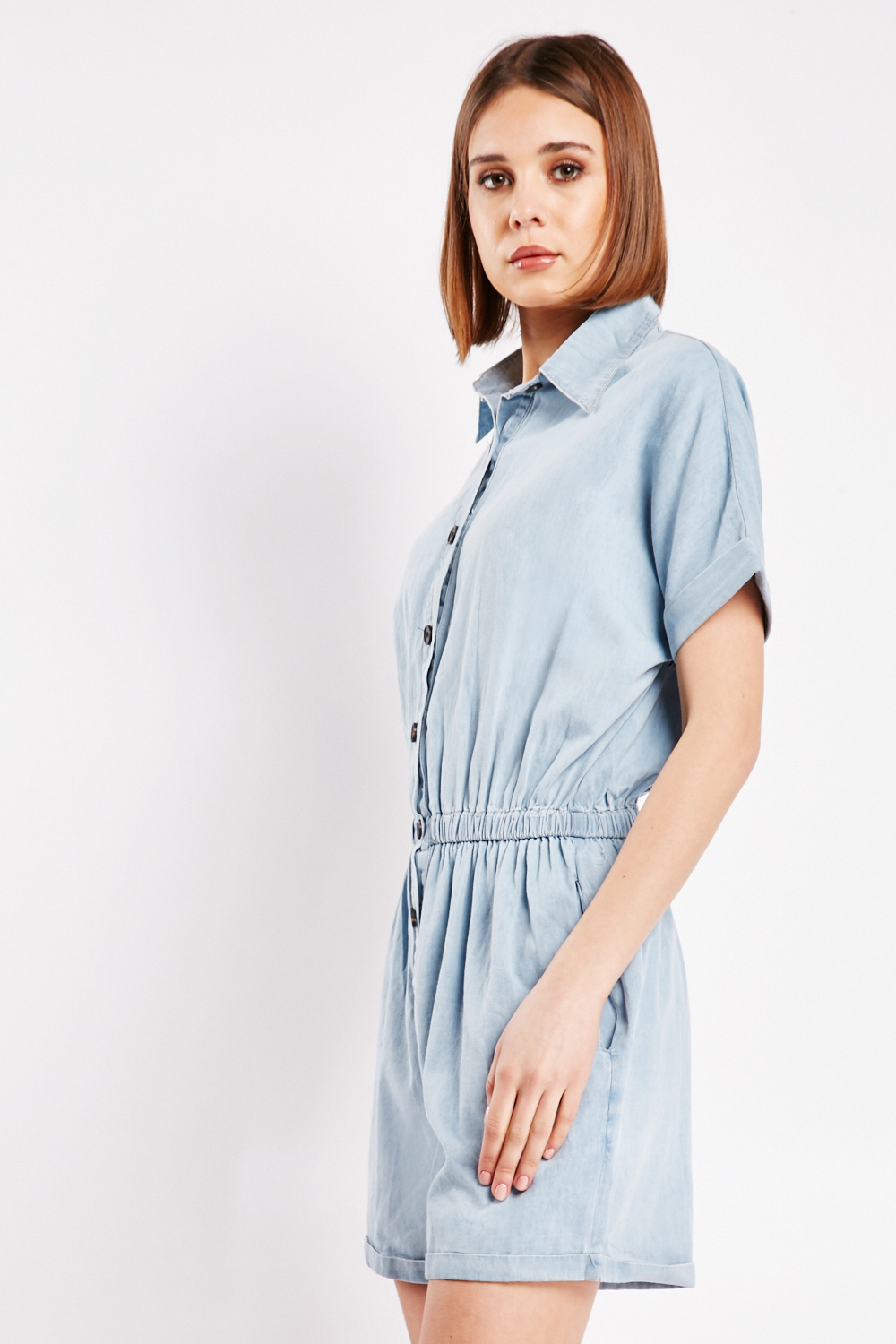 Short Sleeve Light Denim Playsuit Everything5Pounds