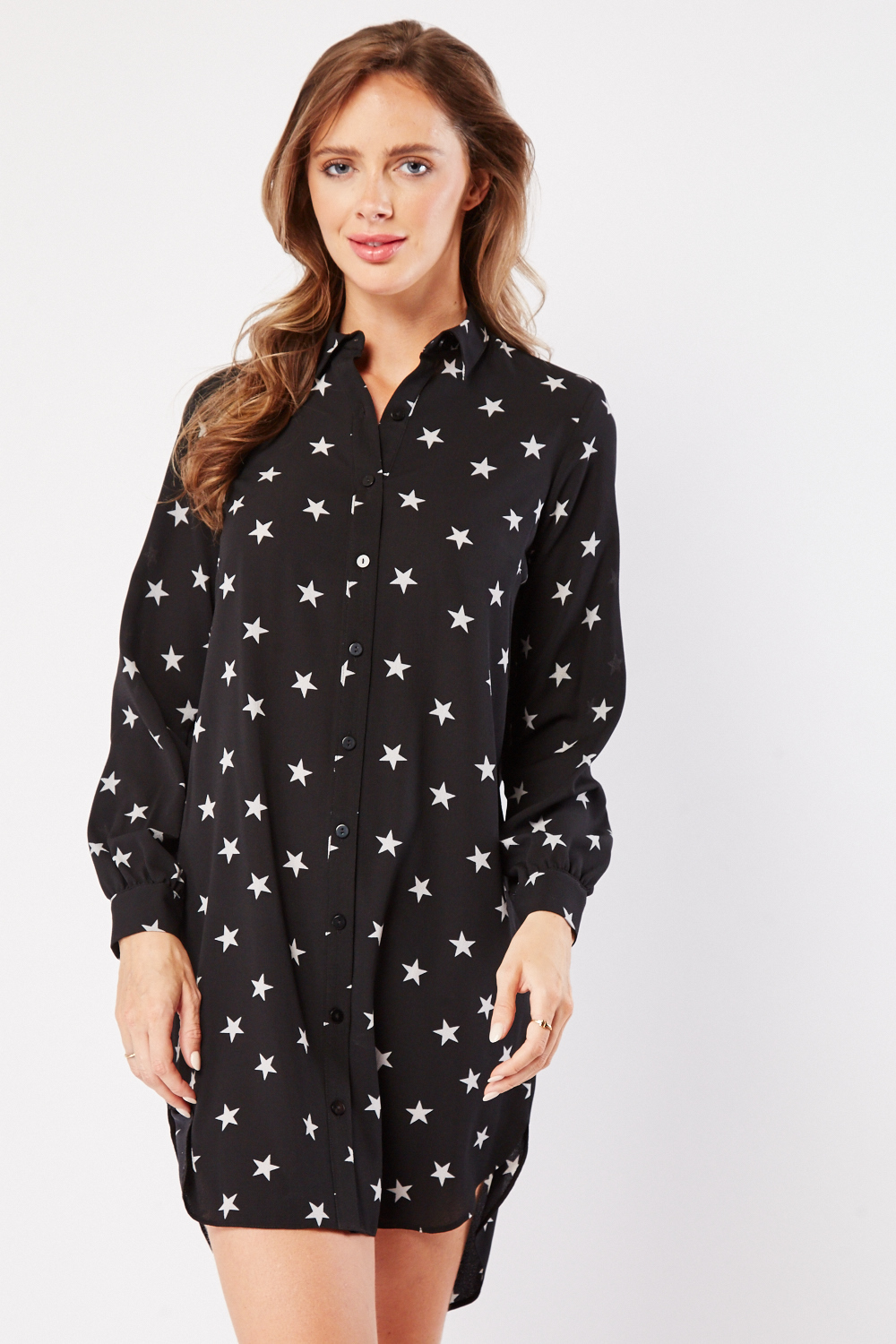 Star Printed Chiffon Shirt Dress