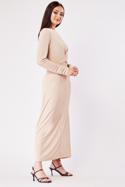 Textured Twisted Front Long Sleeve Dress