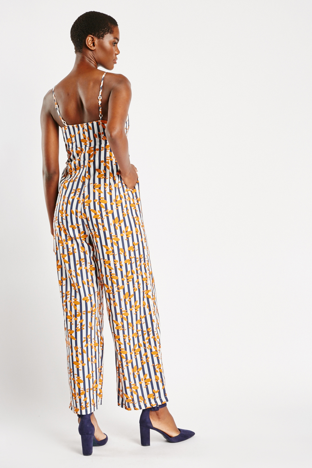 Tie Up Front Striped Jumpsuit Everything5Pounds
