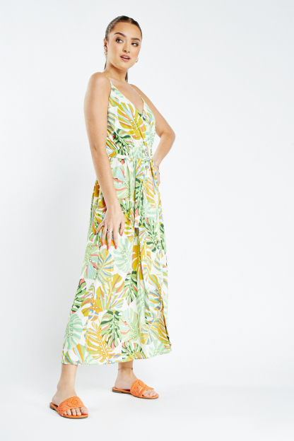 Tropical Leaf Pattern Maxi Dress