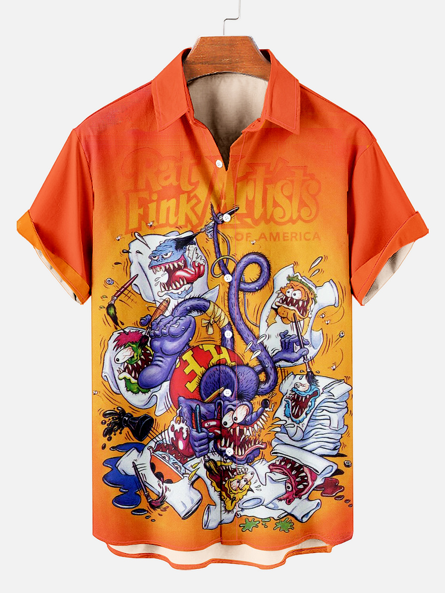 Retro Funny Dirty Rat Pattern Printed Collar Shirt