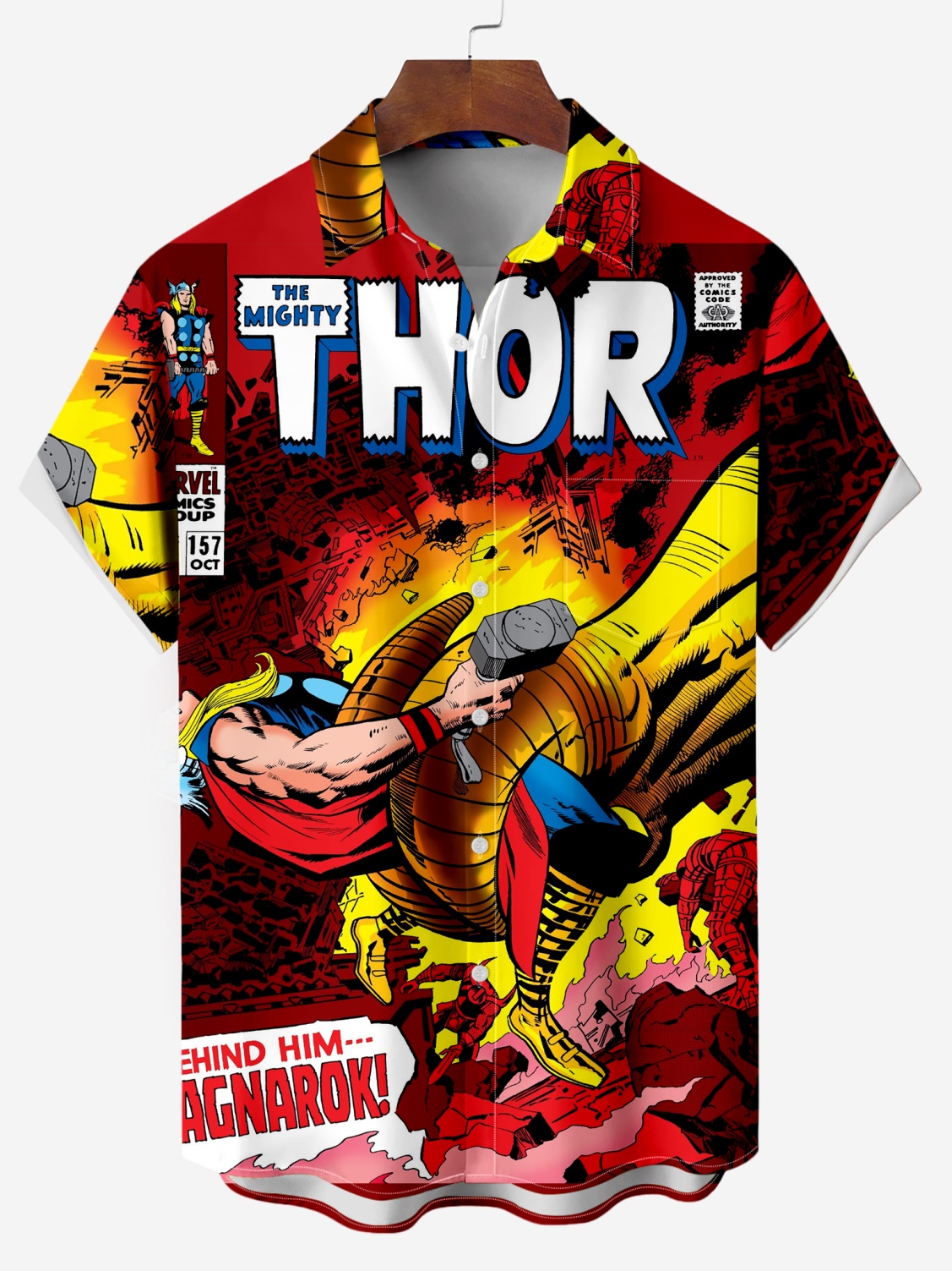 Classic Superhero Comic Print Short-Sleeved Shirt 02