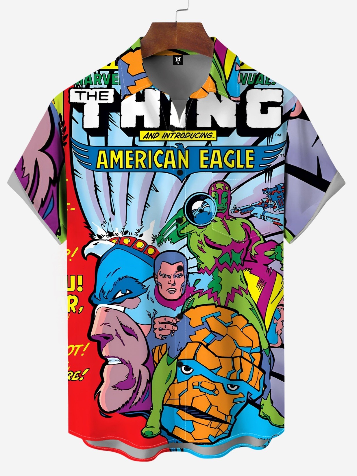 Men's Classic Comic Print Short Sleeve Shirt 555