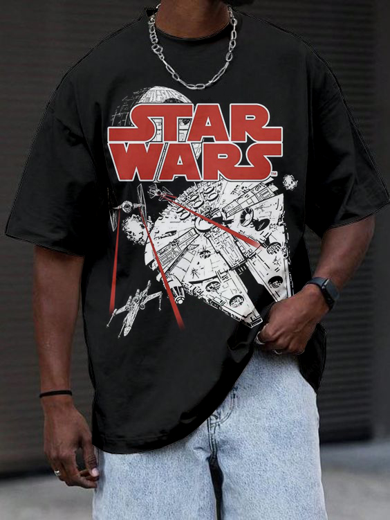 Retro Street Space Warrior Pattern Print T-Shirt