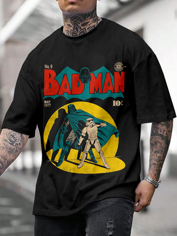 Retro Street Space Warrior Pattern Print T-Shirt