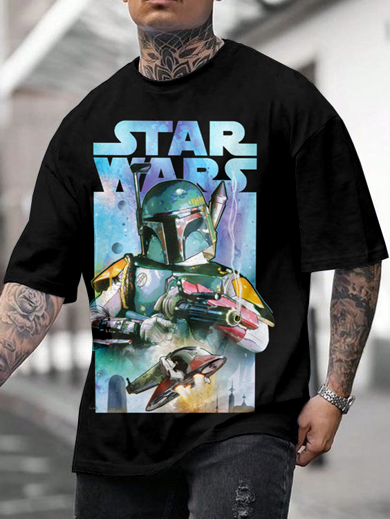 Retro Street Space Warrior Pattern Print T-Shirt