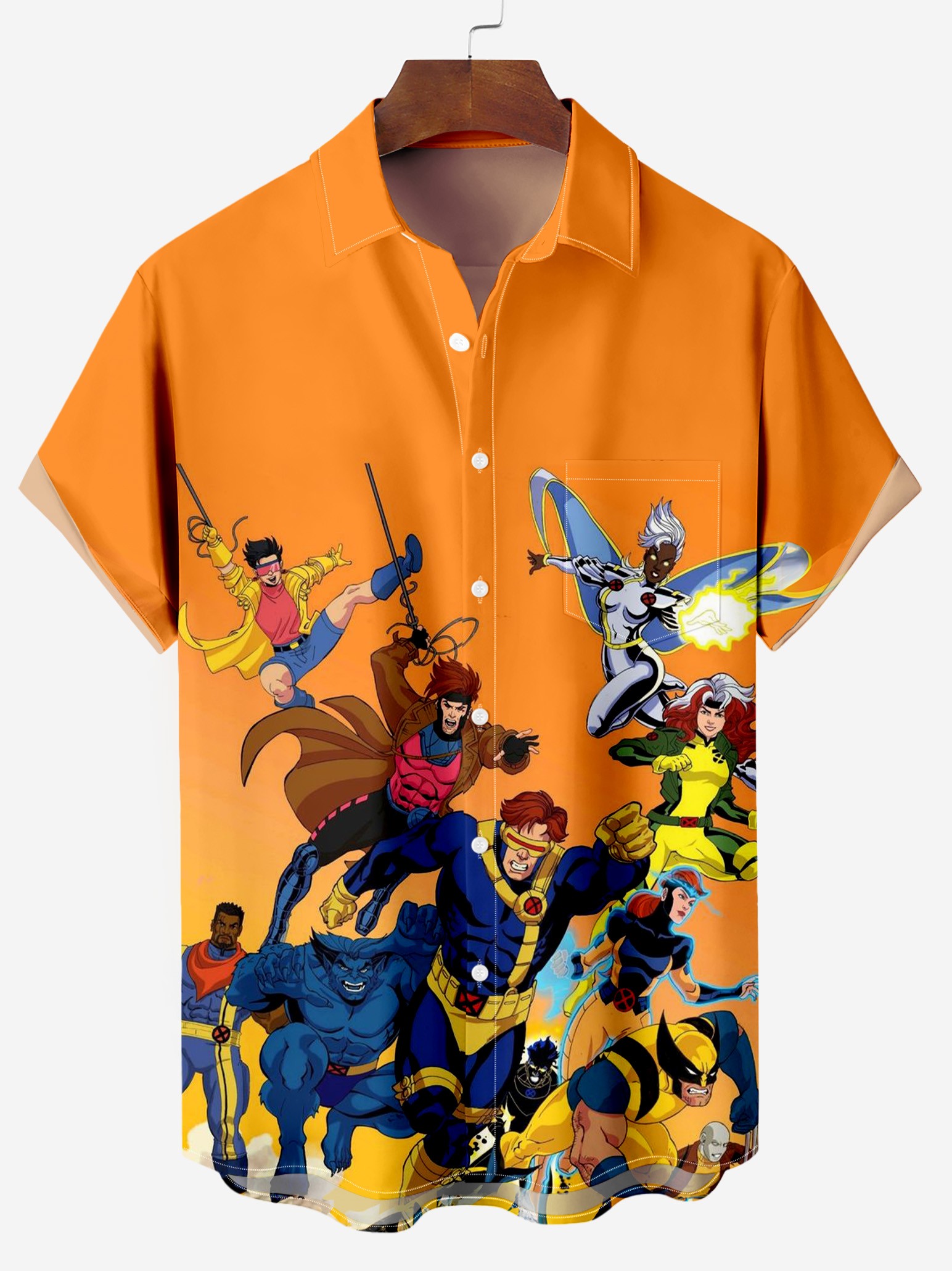 Retro Classic Heros Funny Print Chest Pocket Shirt