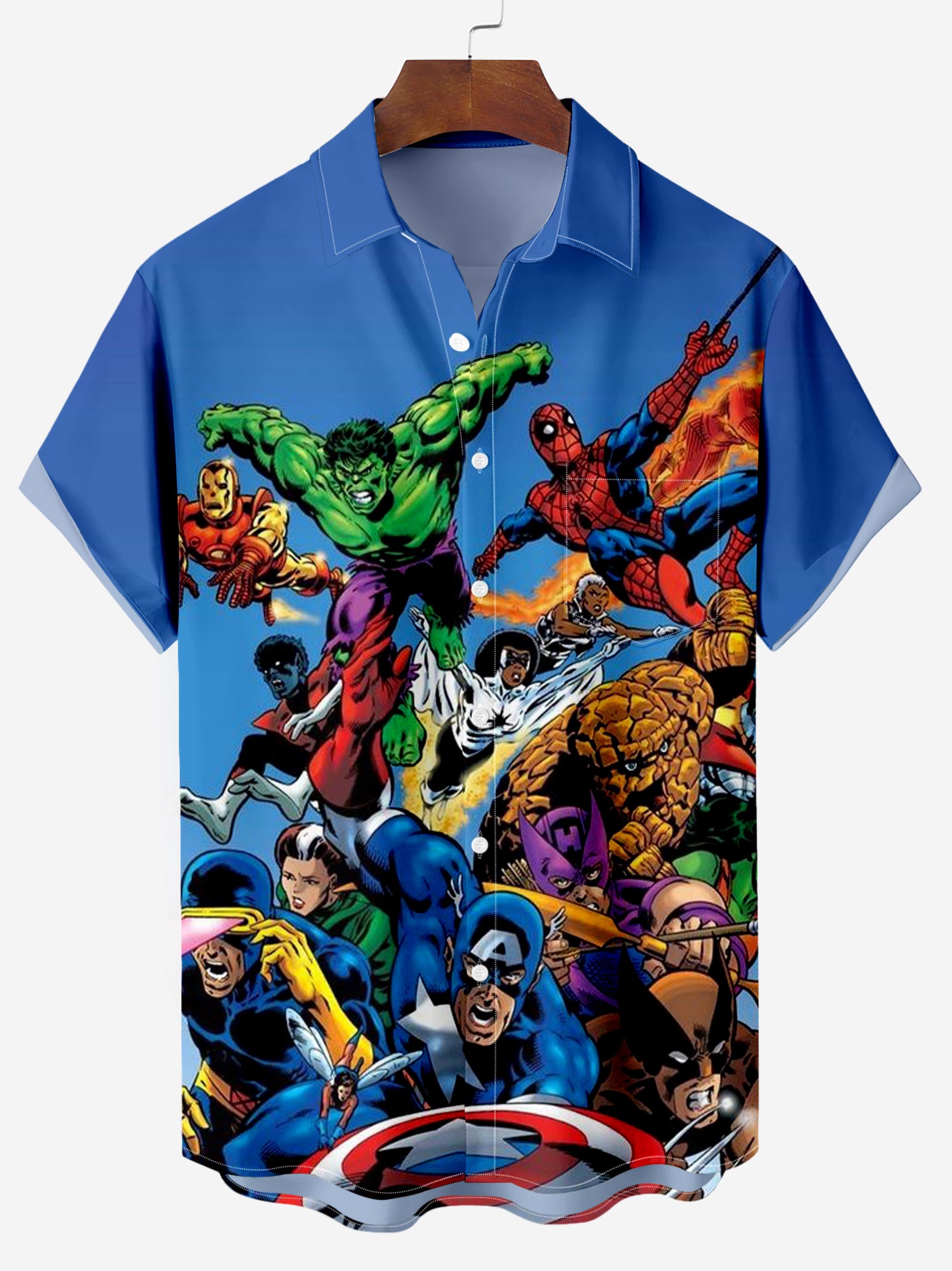Retro Classic Fam Heros Funny Print Chest Pocket Shirt