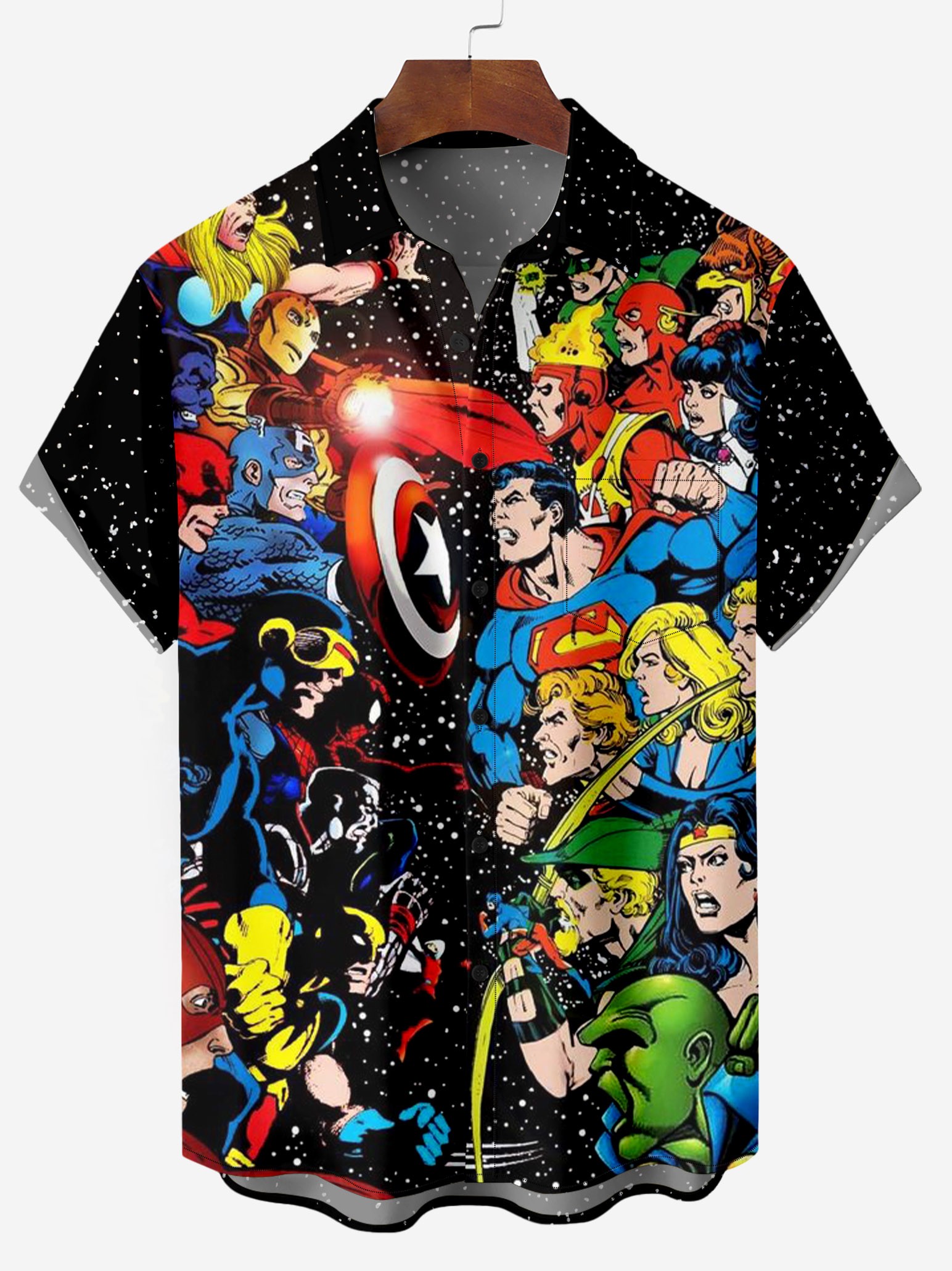 Retro Classic Heros Fighting Funny Print Chest Pocket Shirt